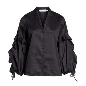 Harshman Women's 2X Vivona Tunic Blouse Cotton Black Ruffle Sleeve Shirt NWT